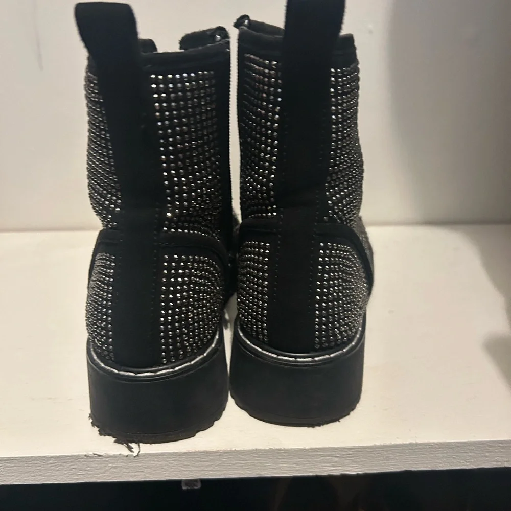 Madden Girl Black Studded Lace-Up Combat Boots - Picture 3 of 6